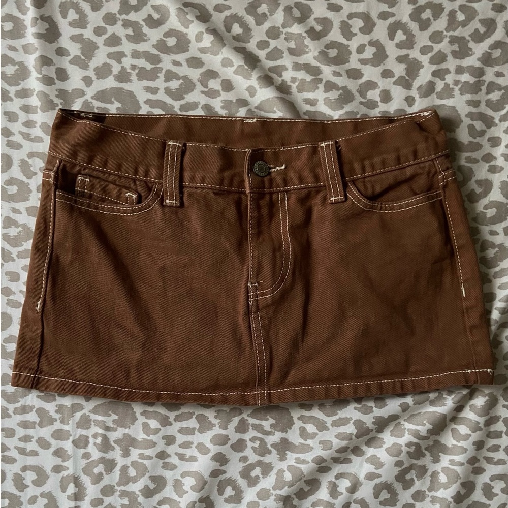 Brown denim mini skirt